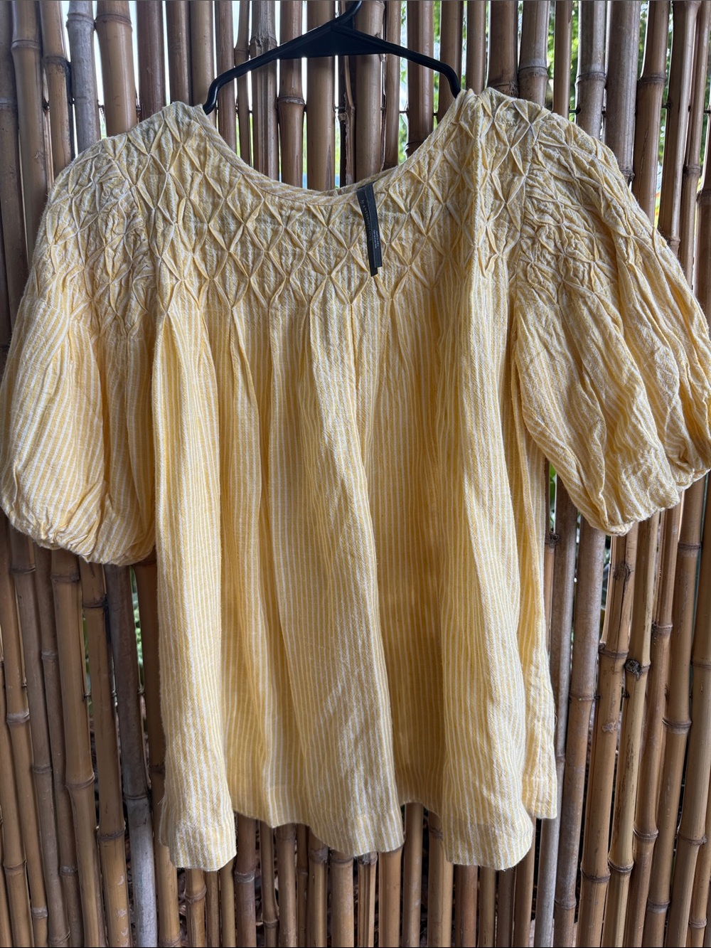 Anthropologie Yellow Smocked Yoke Puff-Sleeve Tunic